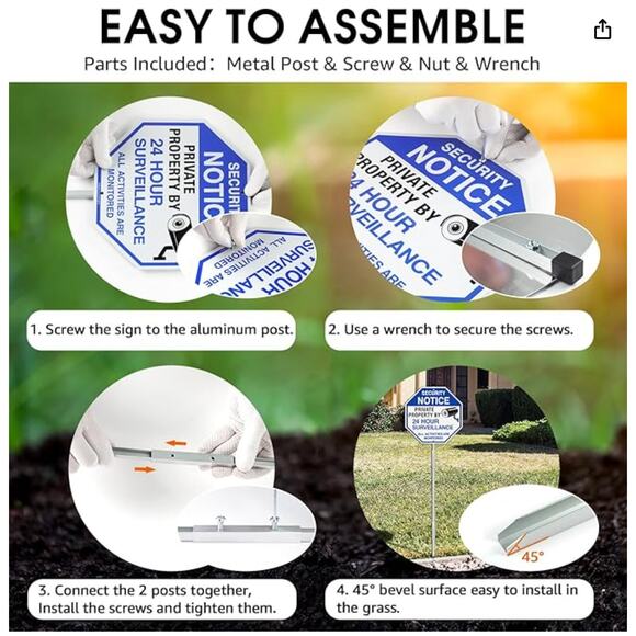 Security Signs Private Property Video Surveillance Sign with 42" Stake, 2-Pack - Picture 3 of 5